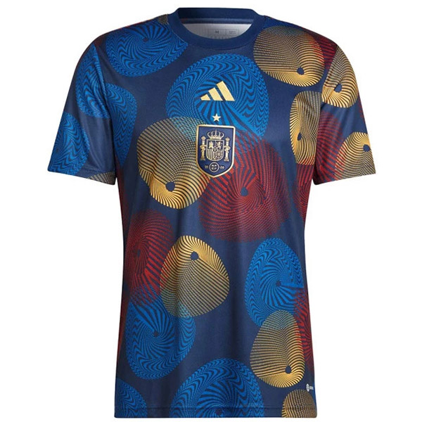 Spain pre-match training soccer jersey men's blue uniform football kit sports top shirt 2022 world cup